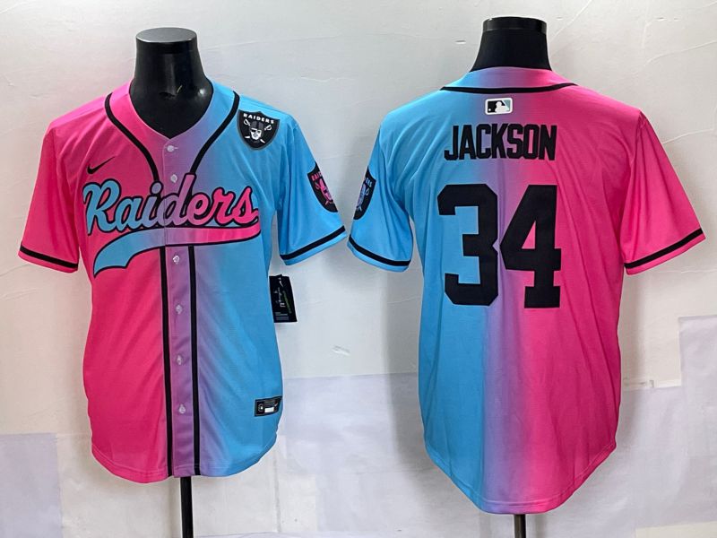 Men 2025 Oakland Raiders 34 Jackson Blue pink Nike Limited NFL Jersey 006